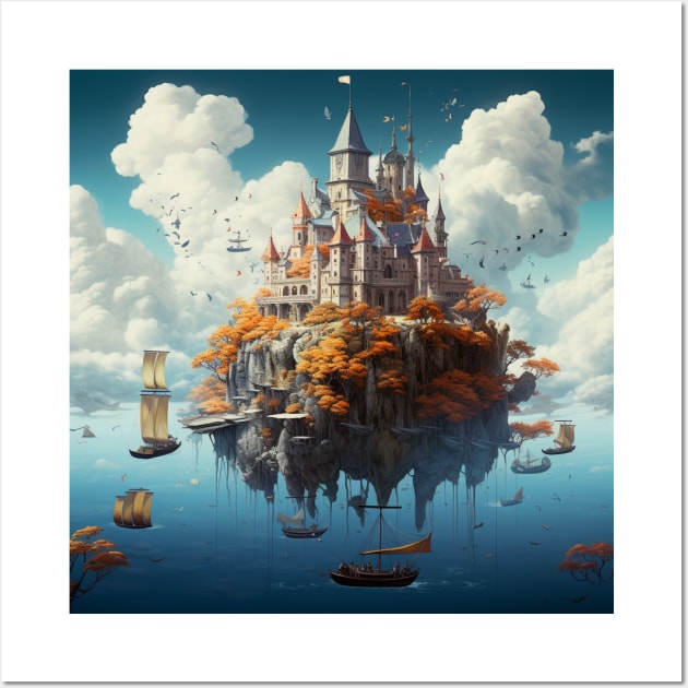 Ethereal Skies: The Floating Castle Adventure Wall Art by Kinda Sorta